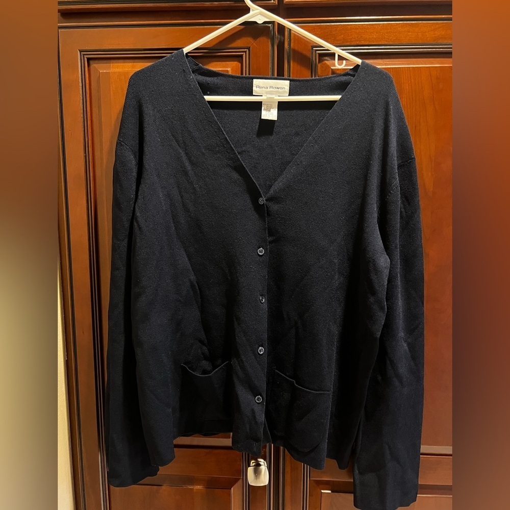 Rena Rowan Cardigan Button Front Dark Navy Long Sleeve w/Pockets Womens - XL